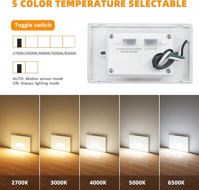 Motion Sensor Stair Lights Indoor Outdoor 5CCT Dimmable LED Step Lamp with Switch 4W 300LM 2700K-6500K IP66 Waterproof Hardwired 120V Stairway Staircase Walkway Lighting- White 12 Pack ETL