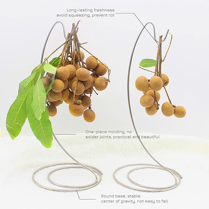 Banana Holder Stand Multifunctional Banana Stand for Kitchen Counter Stainless Steel Banana Rack with Hooks for Hanging Bananas Grapes Longan and Other Fruits Silver 12.6 * 5.7 Inch