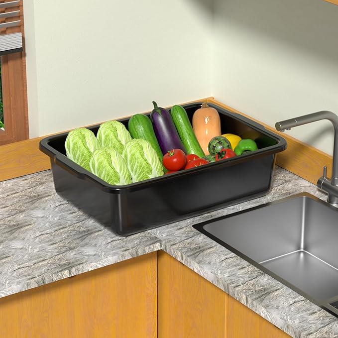 23L Set of 6 Plastic Bus Box Commercial Bus Tub Tote Black