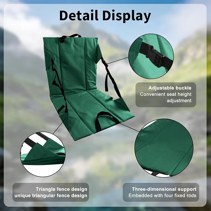 Folding Stadium Seat Cushion with Backrest Portable Bleacher Pad for Camping Fishing15.8'' x 16.5''Lightweight Chair with Backrest for Outdoor Sports and Concerts (Forest Green)