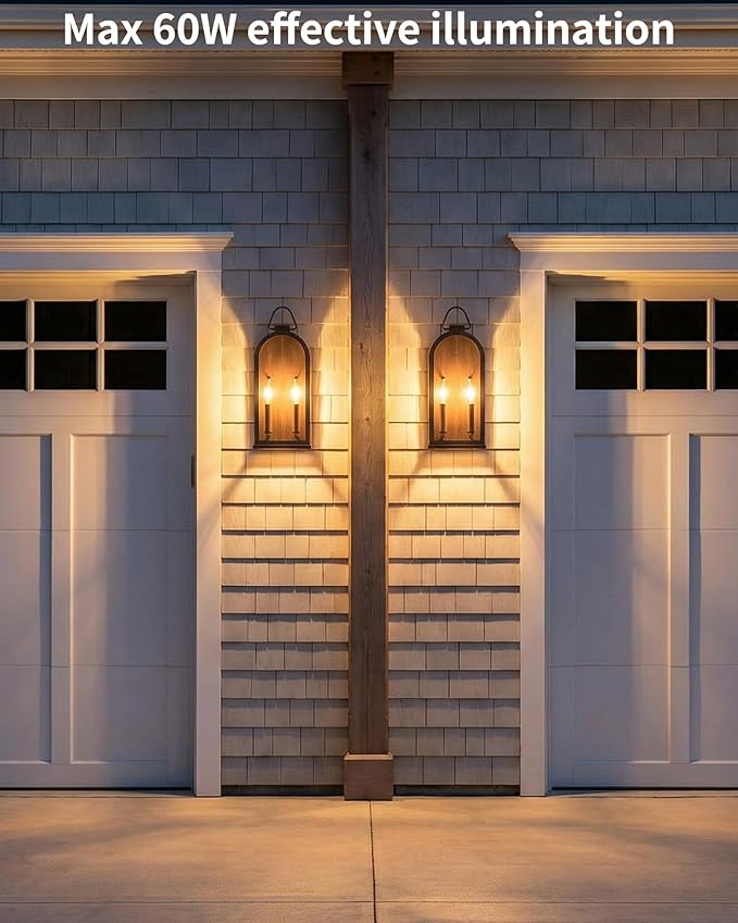 Outdoor Wall Light Fixtures 2-Light Porch Lights Outdoor Matte Bronze Exterior Waterproof Wall Sconce with Glass Shade Outside Lantern for House Garage Doorway Patio Entryway E12 Socket