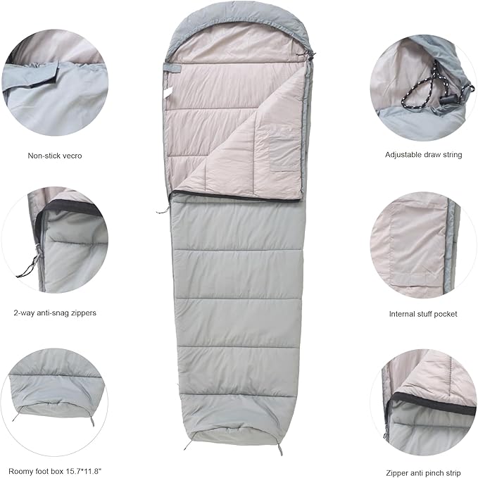 Lightweight Mummy Sleeping Bag 2.87lbs Backpacking Sleeping Bag 42℉-55℉ Nylon Shell and Lining Compact Ultralight Sleeping Bag for Backpacking Camping Hiking