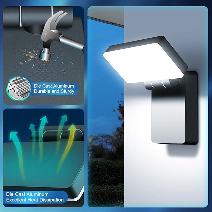 ledmo 40W LED Outdoor Wall Light 3000LM 5000K Daylight Exterior Security Floodlights IP65 Waterproof Modern Wall Pack with 360° Rotate and 180° Fold Adjustable Head Black Aluminum Housing