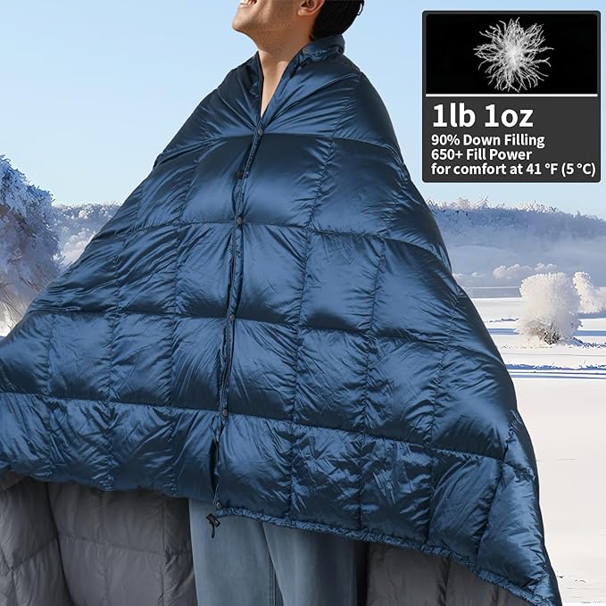 Down Camping Blanket - Lightweight Packable Warm &amp Puffy Outdoor Travel Quilt for Sleep Hiking Backpacking Stadium Festivals Water-Resistant Sleeping Bag 55x79