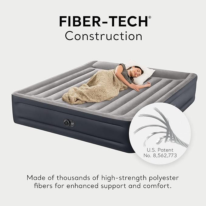 Intex 2 Pack Dura Beam Plus Deluxe Airbed Inflatable Blow Up Portable Air Mattress with Built-in Internal Air Pump King-Sized Bed