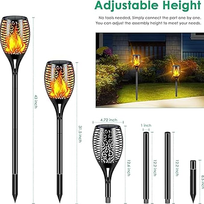 Solar Lights Outdoor 99 LED Higher &amp Larger Flickering Flame Solar Torch Light 43 Waterproof Outdoor Lighting Solar Powered Pathway Lights Christmas Decorations for Garden Patio Yard (6Pack)