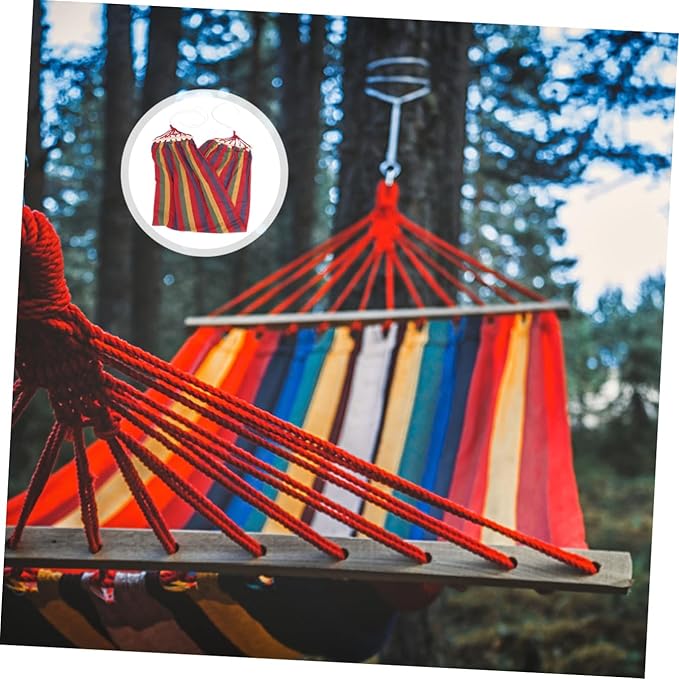 Garneck Single Person Rainbow Striped Canvas Hammock for Outdoor Leisure Widened Travel Swing Easy Setup for Adults and Boys and Girls Sturdy and Comfortable Design