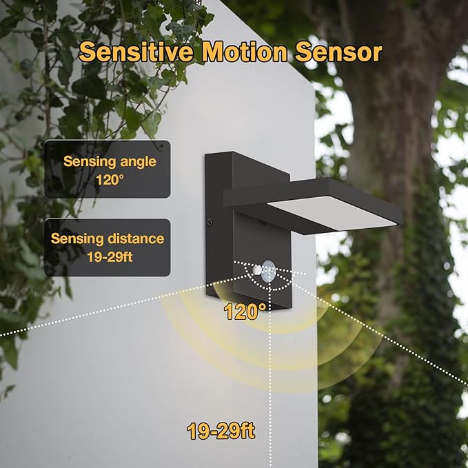 Lustrlach Solar Lights Motion Sensor Outdoor Wall Sconce Waterproof LED Dusk to Dawn Solar Porch Light with Adjustable Lamp HeadBlack 3000K Modern Exterior Light Fixture