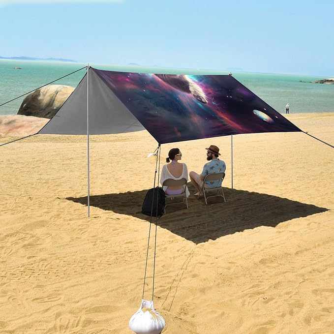 Camping Sun Shelters Cat Flying in The Universe Beach Canopy 126 * 110.2in