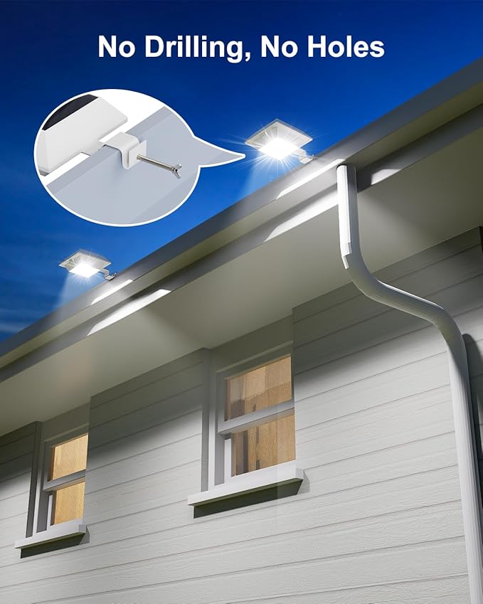 4 Pack White Solar Powered Gutter Lights Outdoor Decorative Waterproof 12 LEDs Yard Lamp for Lighting Fence Railing Outside Wall Deck Garden Path Backyard Walkway Patio Holeless Installation