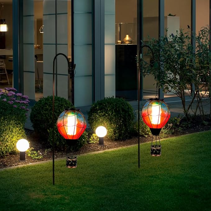 Solar Hot Air Balloon Lantern with Flame Flickering LED Glass Hot Air Balloon Solar Lanterns Outdoor Waterproof Hanging Lights for PatioPorchYardGarden Decor Mother Day Gifts for Women