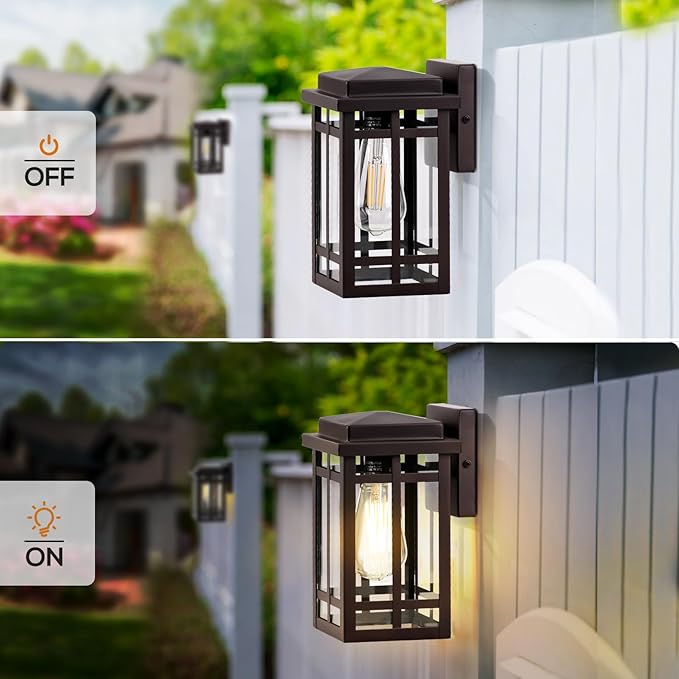 9.76'' Outdoor Wall Light Fixtures 2 Packs Waterproof Porch Lights Lanterns Exterior Modern Brown Wall Mount Lighting Anti-Rust E26 Outside Scones for House Front Door Garage Patio 2 Pack