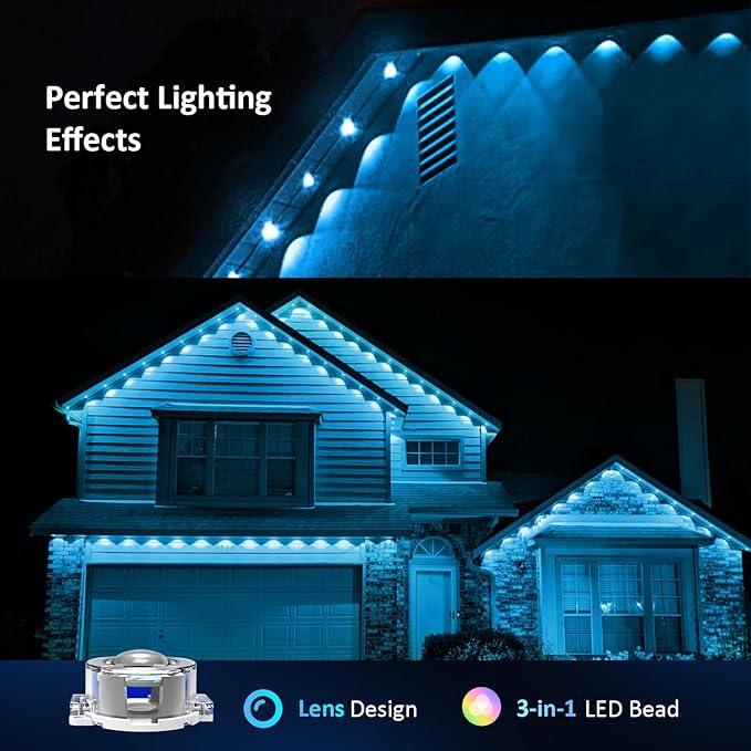 IVRICH 500FT Permanent Outdoor Lights Smart RGB Eave Light with Color Changing APP/Remote Control IP67 Waterproof Music Sync Timer Function for Christmas Party Holiday Decor