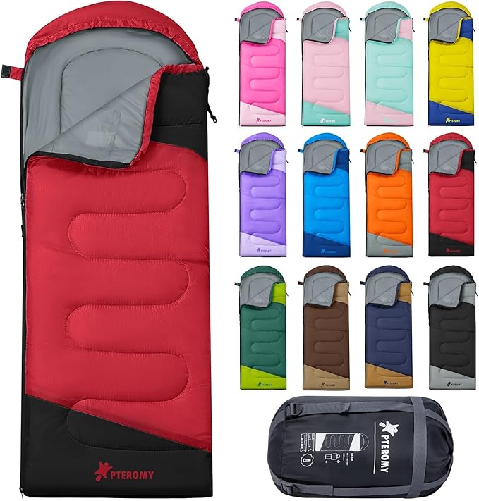 PTEROMY Sleeping Bags for Adults Lightweight and Machine Washable Water Resistant Backpacking Camping Sleeping Bag for Warm Cold Weather Camping Essentials for Hiking Travel