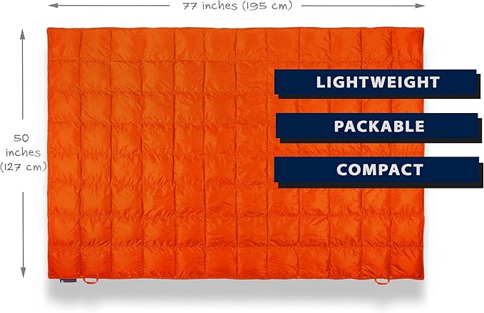 Get Out Gear Double Puffy Camping Blanket - Extra Puffy Packable Lightweight and Warm | Ideal for Outdoors Travel Stadium Festivals Beach Hammock | Water-Resistant Camp Quilt (Orange/Gray)