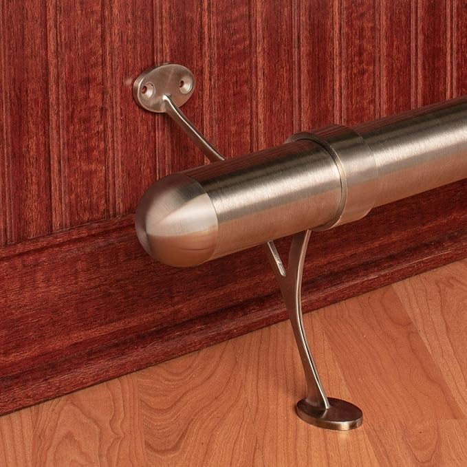 OUTWATER 2 Diameter x 4' Bar Foot Rail Kit – Complete Undercounter Mount Hardware and Tubing Dome End Cap Satin Stainless Steel Finish