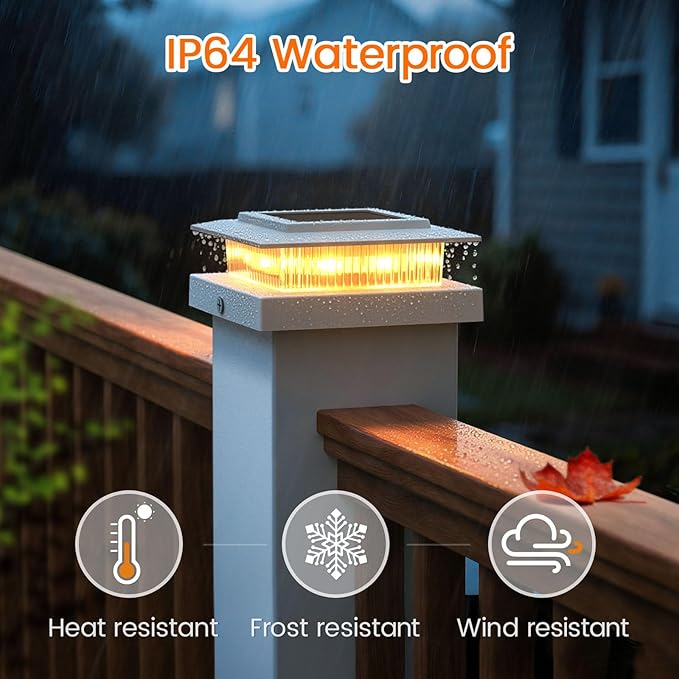 APONUO 6 Pack Solar Post Cap Lights Color Changing - 8 Solid Colors &amp Flowing Multicolor IP65 Waterproof for 4x4 Wood/Vinyl Posts Auto On/Off Deck Fence Patio Garden Lighting White