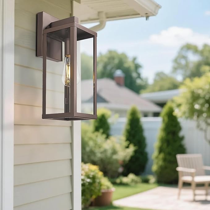 Outdoor Wall Light with Clear Glass Anti-Rust Exterior Wall Sconce Weather Resistant Outdoor Lantern Exterior Lighting for Porch Patio Garage Entryway (Oil-Rubbed Bronze 15.5Height-2 Pack)