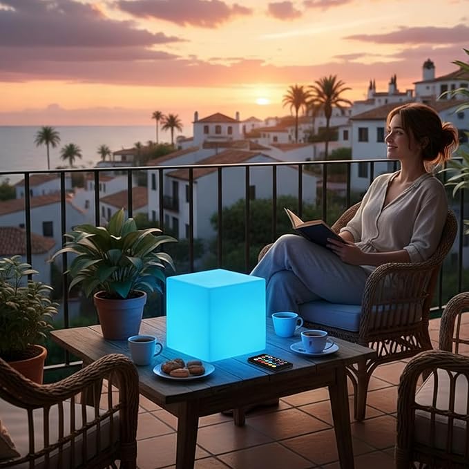 8-in Solar Cube Light Outdoor Waterproof 16 Colors Illuminate Cube Floor Lamp Dimmable Glowing LED Tesseract Cosmic w/Ground Stake &amp Remote Dynamic Effect for Garden Yard Patio Mood Ambient Ligh