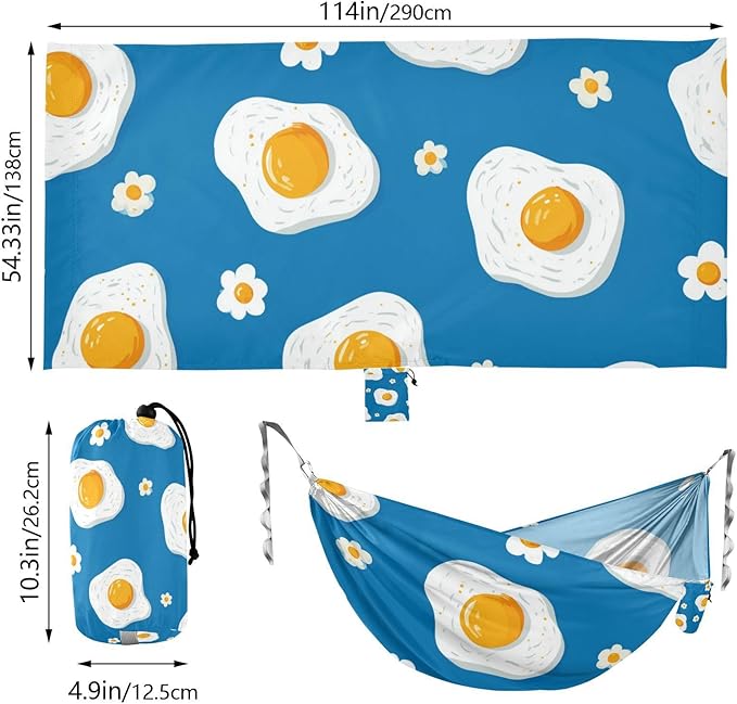 OTVEE Camping Hammock Sunny Side Print Portable Hammocks 500lb Upgraded Thickened Durable Single Hammocks with Tree Straps &amp Travel Bag for Camping Outdoor Indoor Patio Backyard