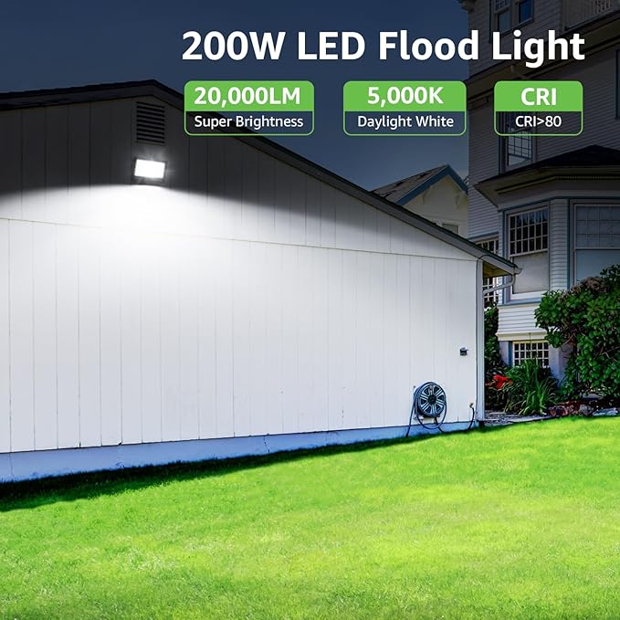 Lepro 200W Outdoor LED Flood Lights 5000K 10000 Lumens Super Bright for Yard Garden Driveway Pool Parking Area Playground Outside Floodlight Fixture (watts 200)
