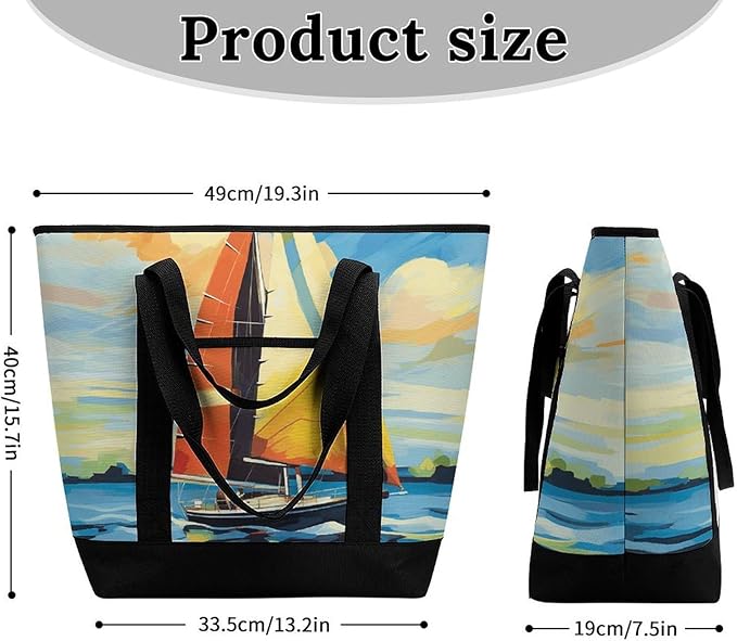 Insulated Shopping BagLarge Reusable Cooler Bags Colorful Sail Boat Printed Foldable Shopping BagTravel Waterproof Shoulder Bag