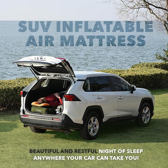 D-Hive Unbeatable Durability SUV Air Mattress for Car Camping Durable Extra Thick 300D Oxford Fabric Quick Easy Set-Up w/Electric Pump Car Bed Mattress Forrest Green