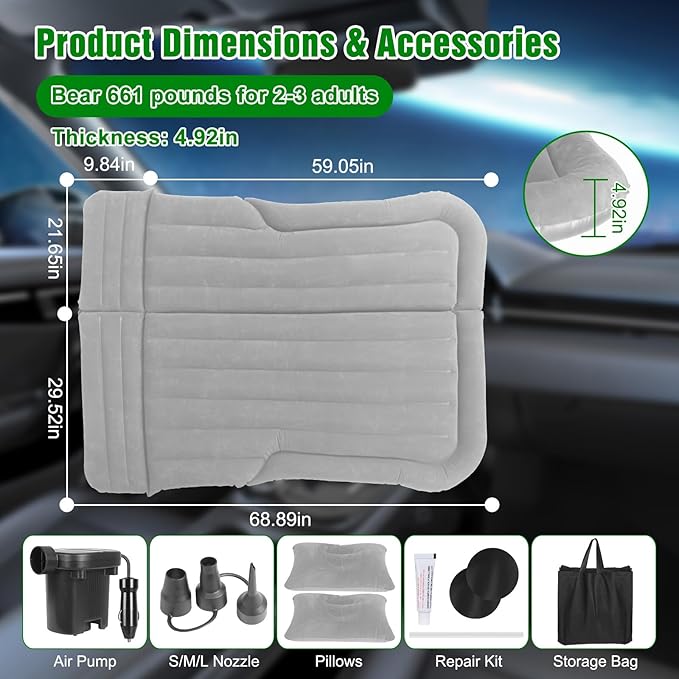 Suv Air Mattress Car Mattress Truck Bed Mattress Car Camping Mattress with 6 Separate Chambers Inflatable Car Bed with 2 Pillows &amp Electric Pump Thickened and Double-Sided Flocking (Grey)