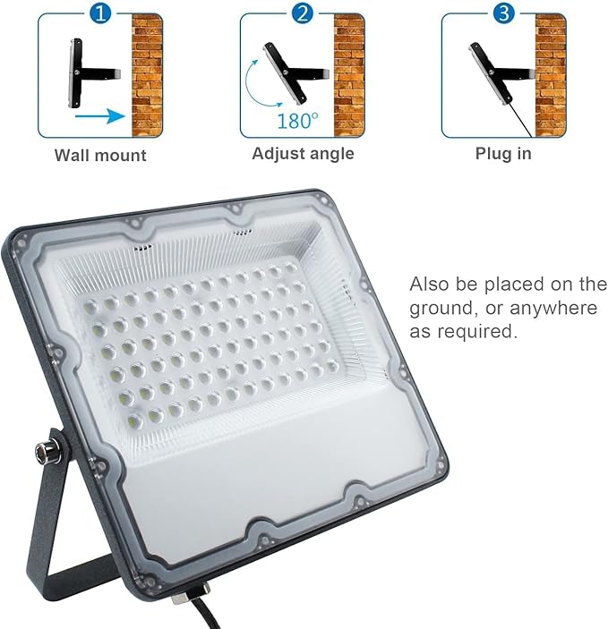 2 Pack 60W Led Outdoor Flood Light Exterior Flood Lights Plug in Flood Light for Yard Stadium Playground LawnGarden GaragesBasketball Court