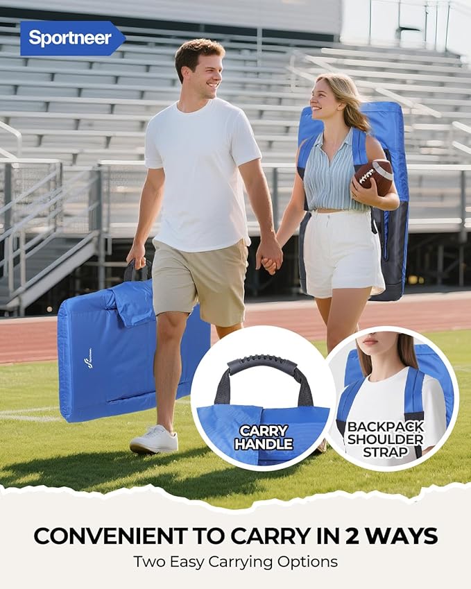 Sportneer Stadium Seats with Back Support: 2.5'' Thick Comfy Cushion 6 Adjustable Angle Bleacher Seat with Armrest - 2 Large Pockets 2 Cup Holders Stadium Chair for Sport Events Concerts Parks