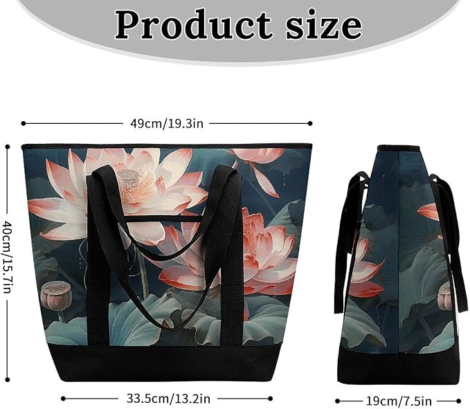 Insulated Shopping BagLarge Reusable Cooler Bags Dragonfly And Lotus Printed Foldable Shopping BagTravel Waterproof Shoulder Bag