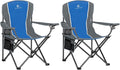ALPHA CAMP Oversized Camping Folding Chair - Heavy Duty Steel Frame Support 350 LBS Collapsible Padded Arm With Cup Holder Quad Lumbar Back Portable for Outdoor/Indoor