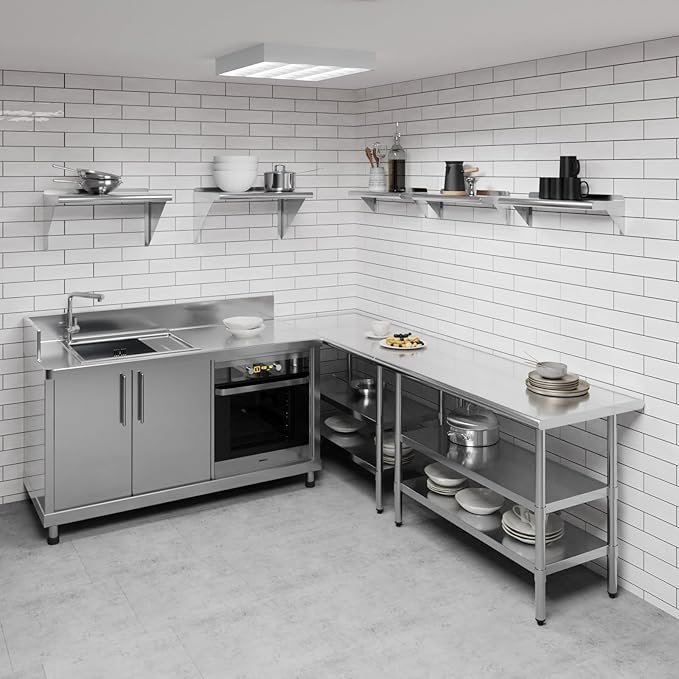 AmGood 8 in. x 24 in. Stainless Steel Wall Shelf | NSF | Metal Shelving | Garage Laundry Storage Utility Room | Restaurant Commercial Kitchen