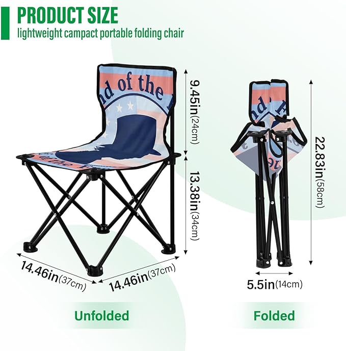 4th of July Independence Day Land of Free Blue Silhouette Packable Camping Chairs for Adults Ultra-Lightweight Backpack Chair Includes Carry Bag Hiking Chairs Backpacking Ultralight for Concert