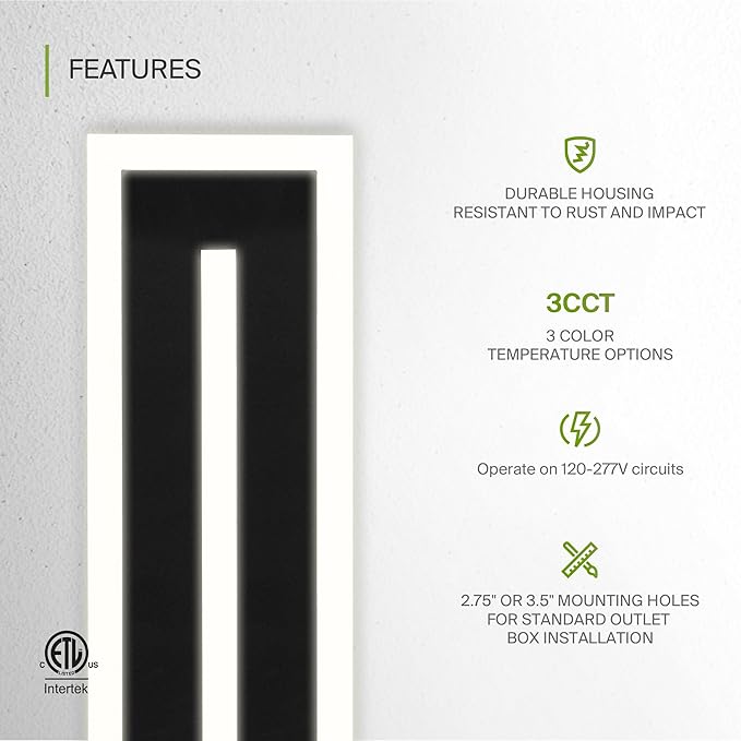 ASD LED 48 Long Wall Mount Light Fixture Outdoor &amp Indoor Linear Sconce | 3CCT Dimmable Waterproof Anti-Rust ETL Listed | 36W 2100LM 3000-5000K 100-277V | Exterior Porch Lighting | Black