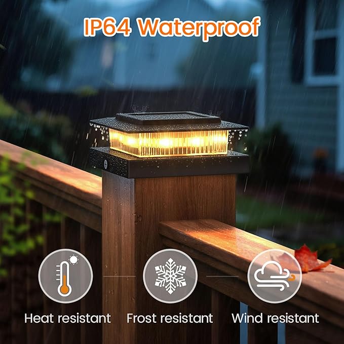 APONUO 6 Pack Solar Post Cap Lights Color Changing - 8 Solid Colors &amp Flowing Multicolor IP65 Waterproof for 4x4 Wood/Vinyl Posts Auto On/Off Deck Fence Patio Garden Lighting Black