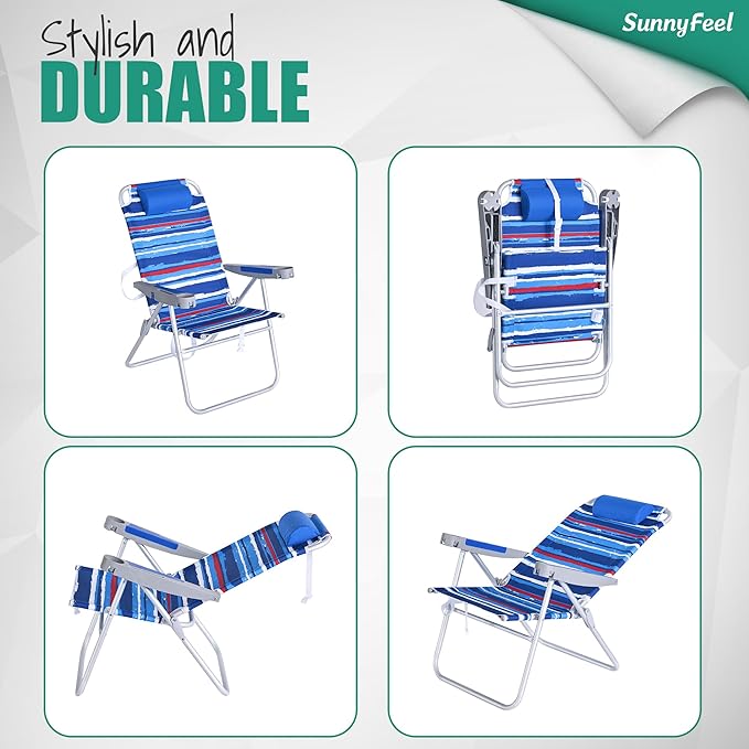 SUNNYFEEL Tall Folding Beach Chair Lightweight Portable Sand Chair for Adults Heavy Duty 500 LBS with Cup Holders Foldable High Camping Lawn Chairs for Camp/Outdoor/Picnic/Concert/Sports