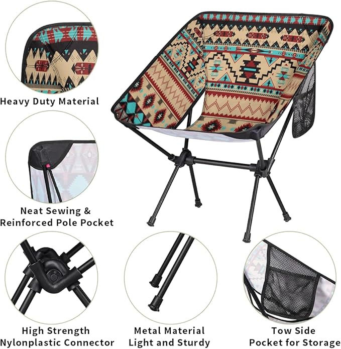Ethnic Tribe Aztec Pattern Camping Chair Lightweight Portable Chairs for Adults Easy Installation Outdoor Foldable Camping Chair for Camping Fishing Hiking Picnic Beach
