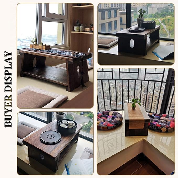 Japanese Style Tatami End Table - Multipurpose Wooden Folding Coffee Table Lightweight Portable Travel Camping Table for Picnic Meditation and MoreB-70cm/27.5in