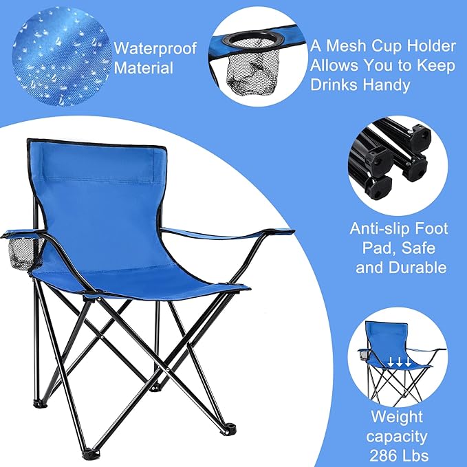 4 Pack Folding Camping Chairs with Carrying Bag Portable Lightweight Foldable Lawn Camp Beach Sports Chairs(19.7 x 19.7 x 31.5 InchBlue)