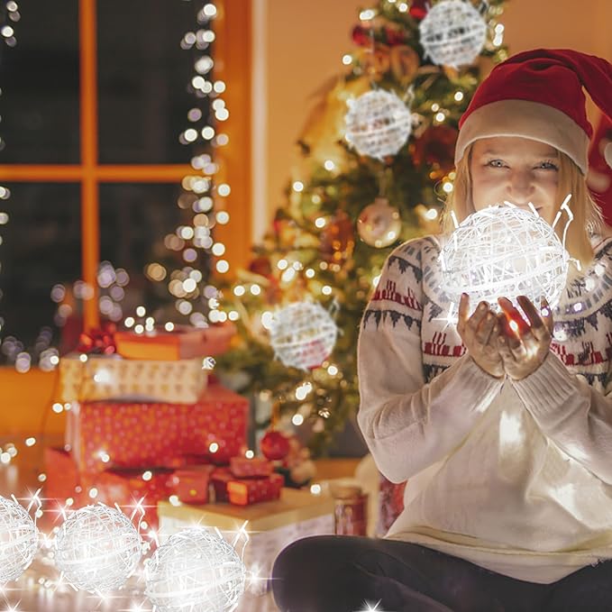 Outdoor Christmas Balls Lights Tree Lights Waterproof 4 Pack 7.87 LED Hanging Globe Sphere Lights with 8 Lighting Modes Memory Timer Plug for Party Wedding Xmas Porch Patio Garden Yard Decorations