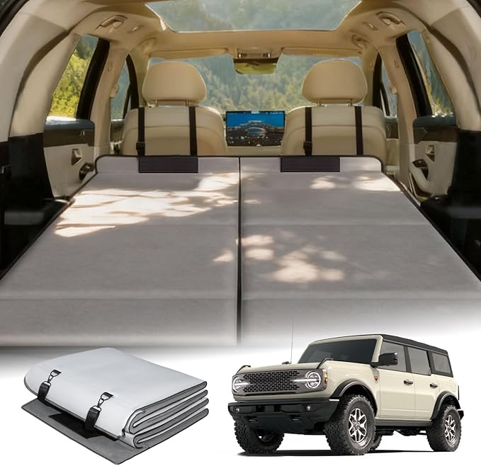 Car Bed for 2025-2026 Ford Bronco Foldable Non-Inflatable Memory Foam Camping Mattress Thickened Portable Trunk Sleeping Pad Air Mattress Upgrade for Camping &amp Travel Essentials With Storage B