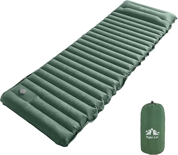 Night Cat Camping Sleeping Pad: Lightweight Backpacking Inflatable Sleeping Mat with Internal Pillow &amp Foot Pump