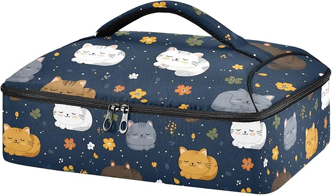 Casserole Carrier Pattern Cute Cartoon CatInsulated Casserole Carrier for Hot or Cold Food Thermal Lunch Tote for Potluck Parties Picnic Beach Fits 9 x 13 Inches Baking Dish