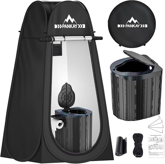 PANKAY Portable Toilet with Pop up Privacy Tent X Large Camping Toilet Portable Potty for Adults Outdoor Shower Tent Changing Room Instant Pop Up Washable Foldable Camp Toilet Kit with Carry Bag