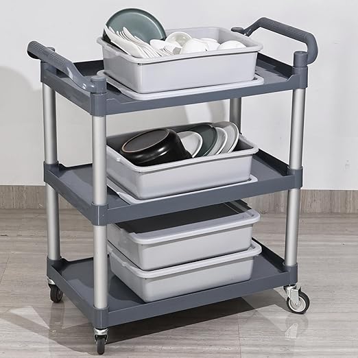 Kiddream 13L Bus Totes with Lid Plastic Dish Tub Restaurant Bus Tray Grey 12 Pack