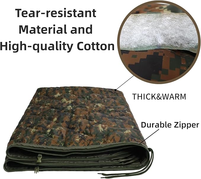 Camo Poncho Liner Army Blanket Military Sleeping Bag with A Compression Carrying Bag for Traveling Hiking Camping Outdoor Survival Car Blanket