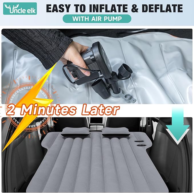 Tesla Model Y Mattress Inflatable SUV Mattress for Portable Camping Mattress Foldable Air Mattress with Air Pump and Storage Bag for Tesla Model Y and SUV Travel Gray