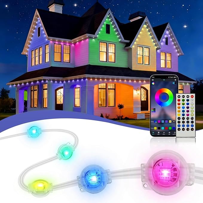 XINKAITE 200ft Permanent Outdoor Lights for House 2025 Eave Lighting with App/Remote Control IP67 Waterproof smartlight for Christmas Halloween Holiday Party Daily