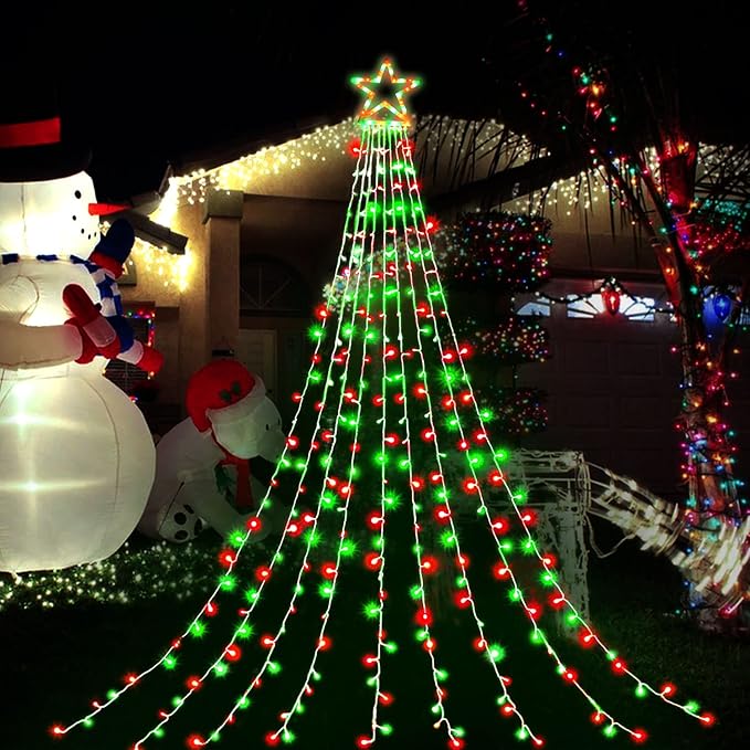 PUHONG Christmas Star Lights16.4Ft 320 LED Christmas Decoration String Lights[8 Modes &amp Waterproof ]with 11 Lighted Star for Halloween Xmas New Year (Plastic Star-Red &amp Green)